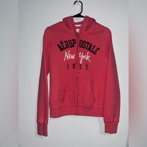 Aeropostale Pink Zip Up Hoodie Medium New York 1987 Embroidery
